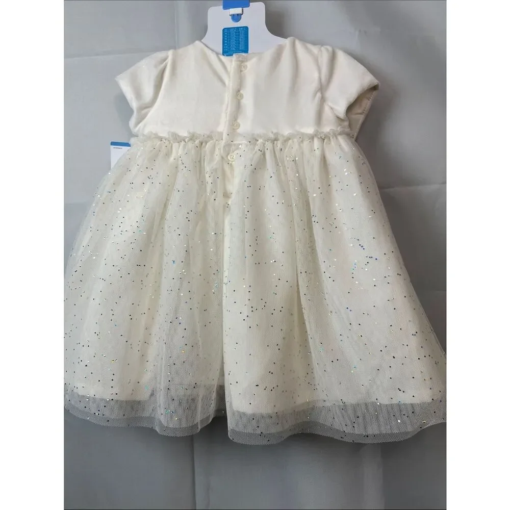 Carter’s ivory short sleeve tulle and glitter party dress 2 piece set NWT 9 mon
